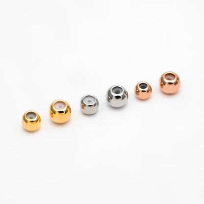 20pcs Gold/ Silver/ Rose Gold Round Rubber Stopper Beads 3/4/5mm, Gold/ Rhodium plated Brass, Tiny Rondelle Charm Holder Connector (GB-392)