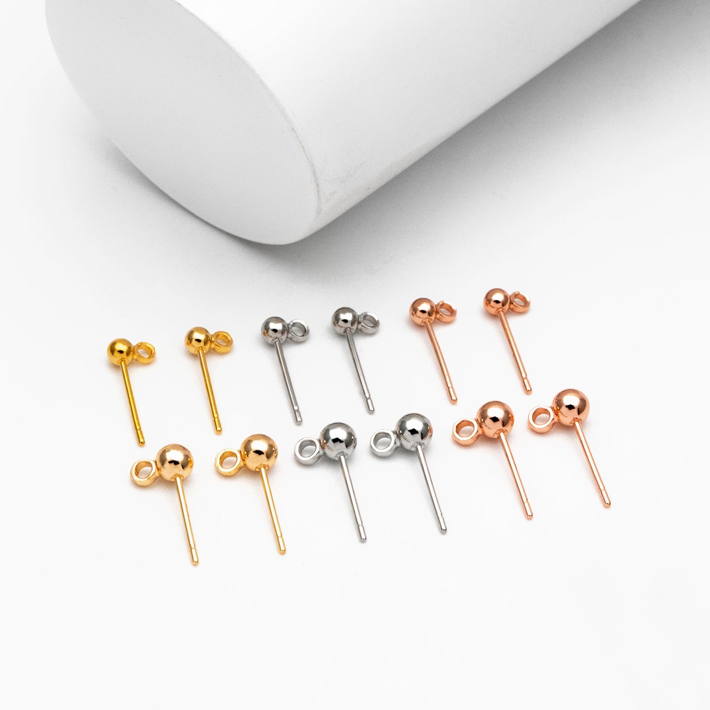 20pcs Gold/ Silver/ Rose Gold Earring Posts, Stud Earring with Loop, 3mm/ 4mm Ball Size (GB-443)