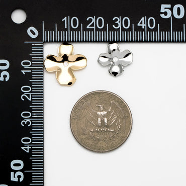 10pcs Gold/ Silver tone Flower Charms, Real Gold/ Rhodium plated Brass Bead Caps, Floral Disc Spacer Beads (GB-852)