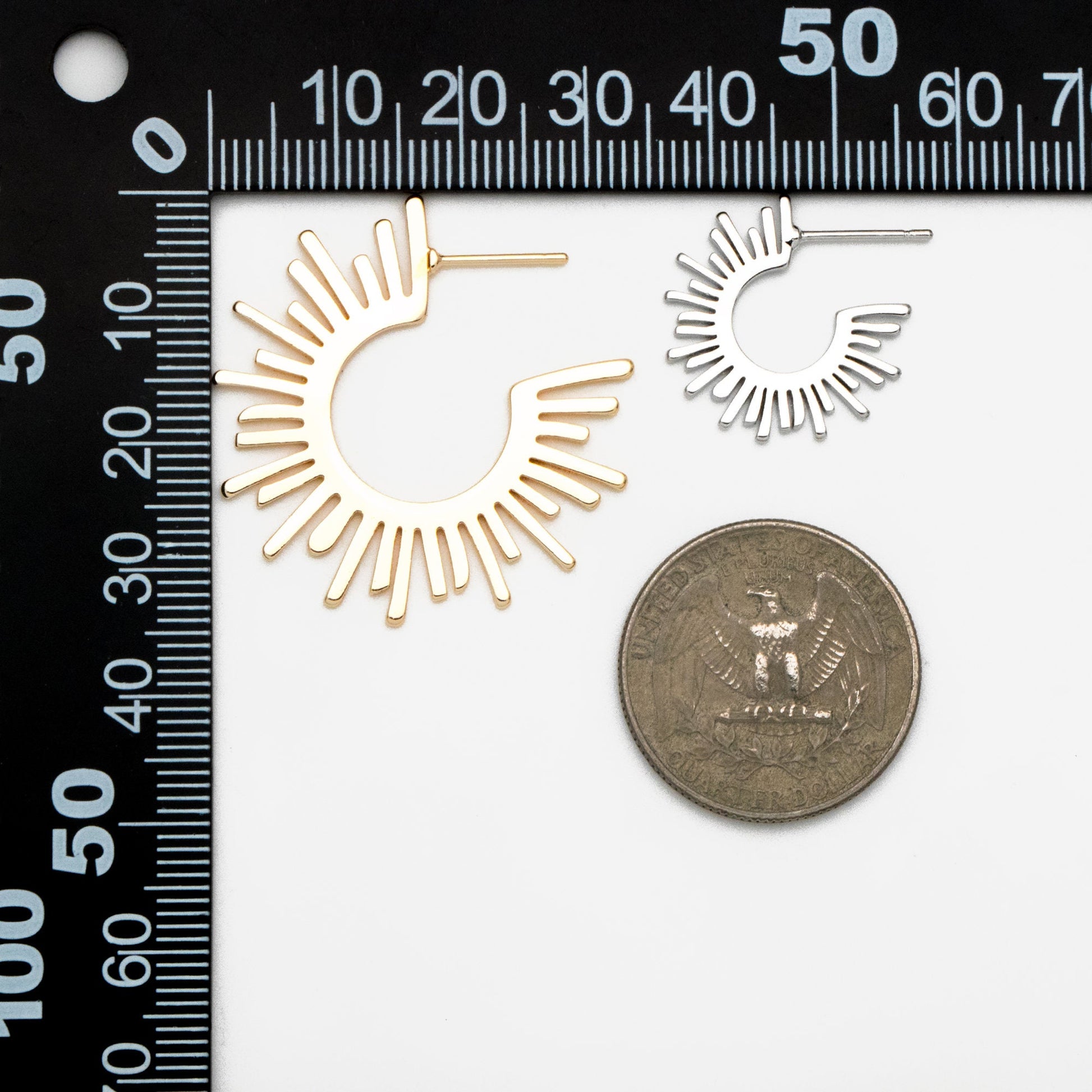 10pcs Gold/ Silver Tone Sun Round Earrings 20/35mm, Gold/ Rhodium plated Brass Sun Jewelry, Sun earrings (#GB-1227)