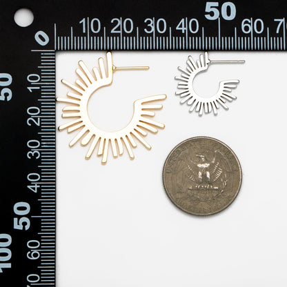 10pcs Gold/ Silver Tone Sun Round Earrings 20/35mm, Gold/ Rhodium plated Brass Sun Jewelry, Sun earrings (#GB-1227)