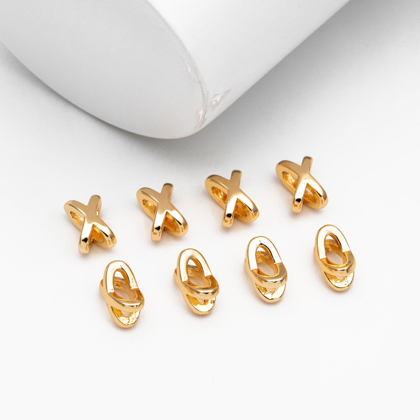 10pcs Gold X Shape Slider Spacer Beads, 8x5mm, 18K Gold plated Brass, Slider Bead for Leather Cord or Bracelet (GB-4277)