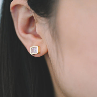 4pcs CZ Pave Rectangle Earring Studs, 18K Gold plated Brass Ear Posts, Geometric Earring Findings (#GB-3852)