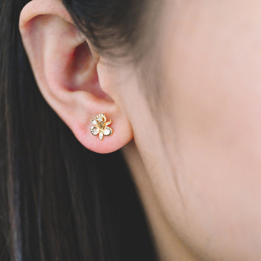 10pcs CZ Pave Gold Flower Earring with Loop, Gold Plated Brass, Jewelry Making, Diy Material, Jewelry Supplies (GB-3873)