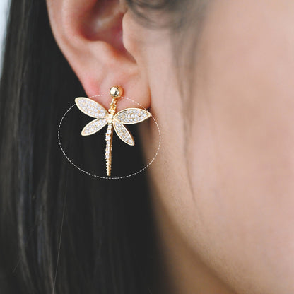 4pcs CZ Pave Dragonfly Charm 21x25mm, 18K Gold Plated Brass, Cute Dragonfly Pendants (GB-3196-B)