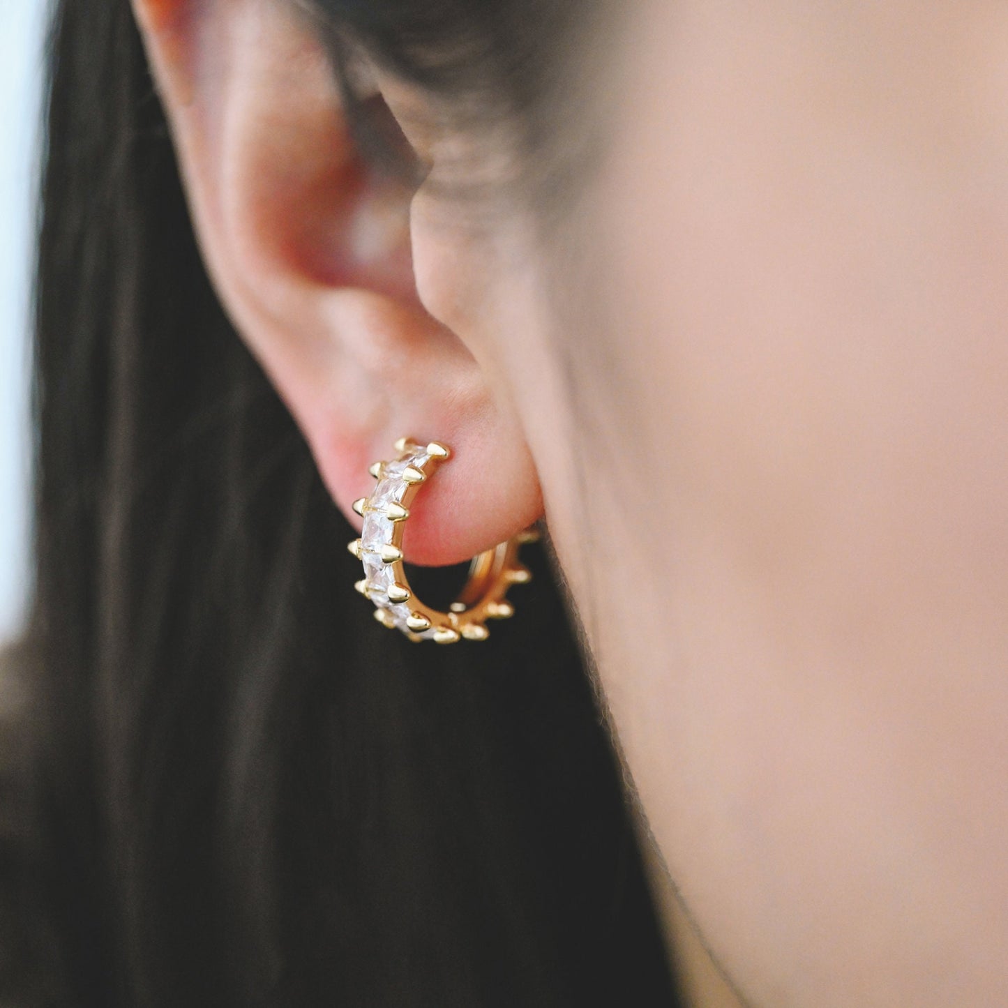 4pcs CZ Pave Spike hoop earrings, spike earrings, Spiky hoops, gothic jewelry, earring hoops (GB-3894-D)