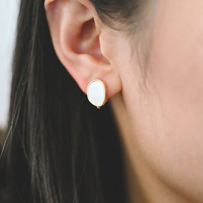 4pcs Shell Pave Gold Click-in Style Stud Earring, Pearl Leverback Earring with Loop, Shell Earring Finding Wholesale (GB-3904-D)