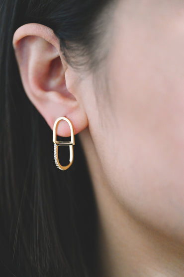 4pcs CZ Pave Gold Asymmetry Earrings, 18K Gold plated Brass Geometric Stud Earrings (GB-3912)