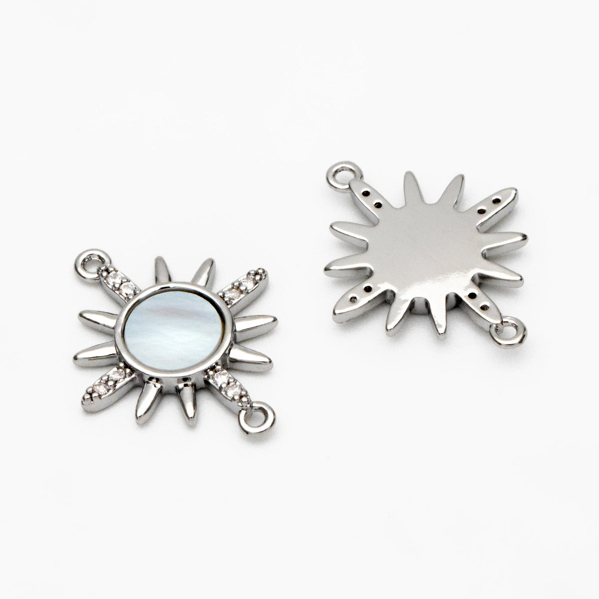 4pcs Shell Pave Gold/ Silver Sun Charms, 18K Gold/ Rhodium plated Brass, CZ Sun Pendants Connector (GB-2000-A)