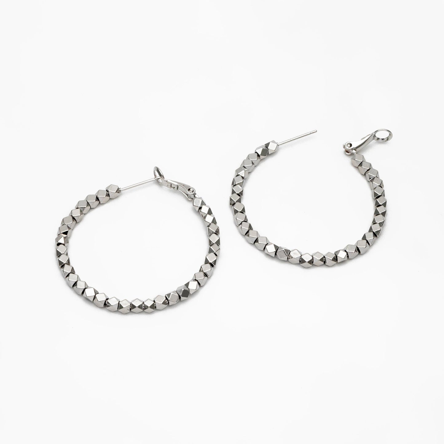 4pcs Gold/ Silver Beaded Round Hoop Earrings 42mm, 18K Gold/ Rhodium plated Brass, Geometric Hoop Earrings (GB-3790)