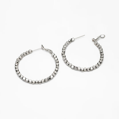 4pcs Gold/ Silver Beaded Round Hoop Earrings 42mm, 18K Gold/ Rhodium plated Brass, Geometric Hoop Earrings (GB-3790)