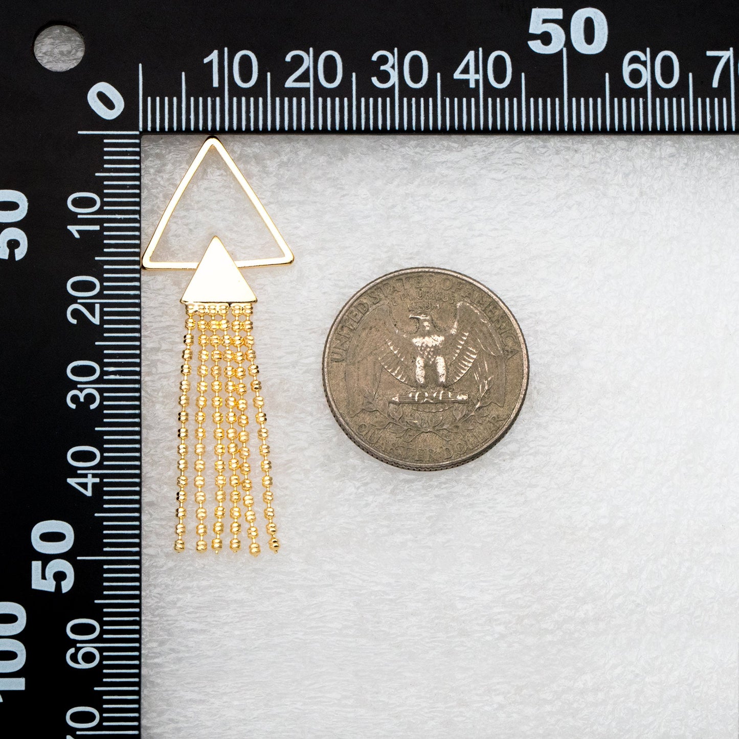 4pcs Gold/ Silver tone Triangle Tassel Earrings 50x18mm, 18K Gold/ Rhodium plated Brass Dangling Stud Earring (GB-4314)