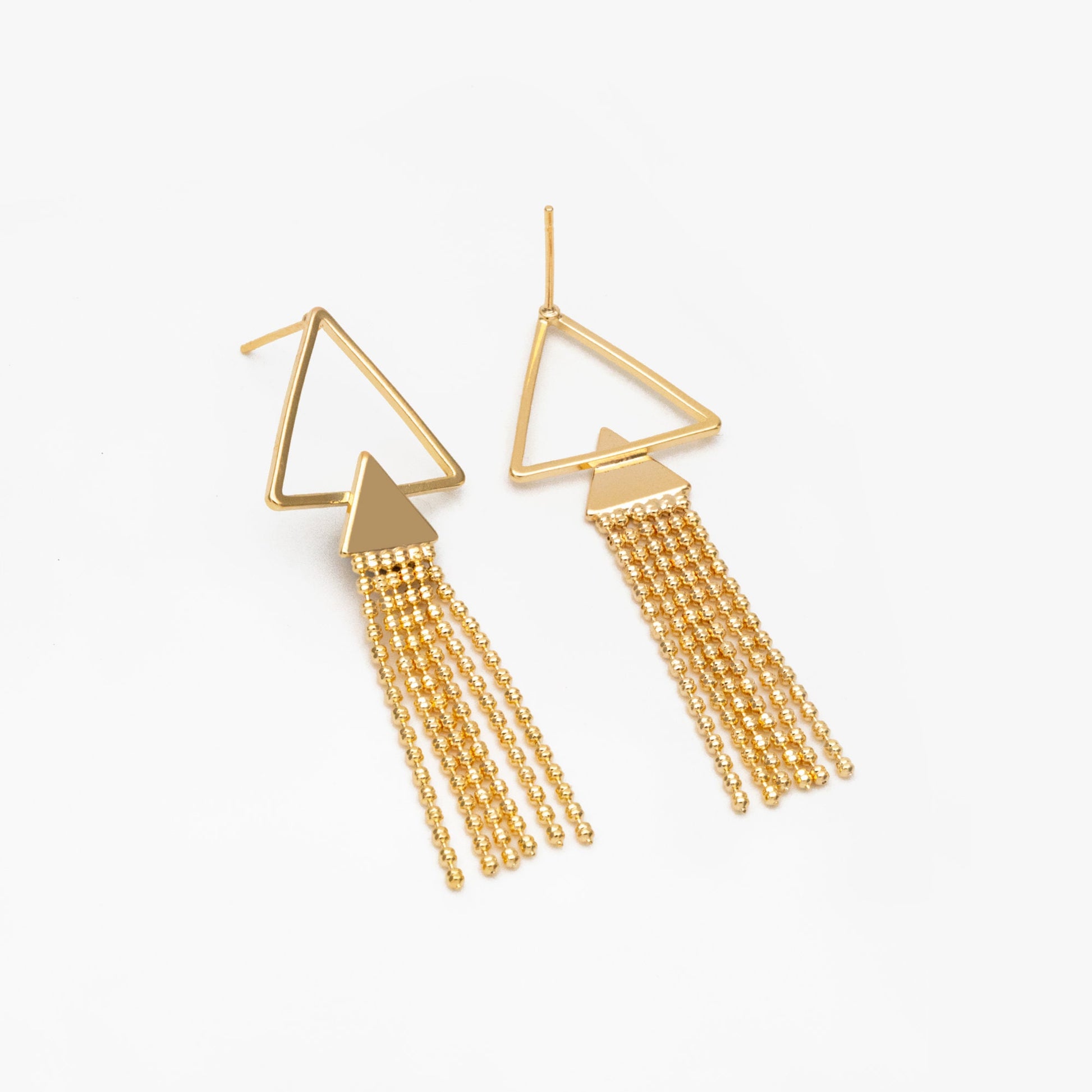 4pcs Gold/ Silver tone Triangle Tassel Earrings 50x18mm, 18K Gold/ Rhodium plated Brass Dangling Stud Earring (GB-4314)
