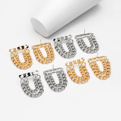 4pcs Gold/ Silver tone Chain Dangle Earrings, 18K Gold/ Rhodium plated Brass, Drop Earrings, Double Chain Earring (GB-4317)