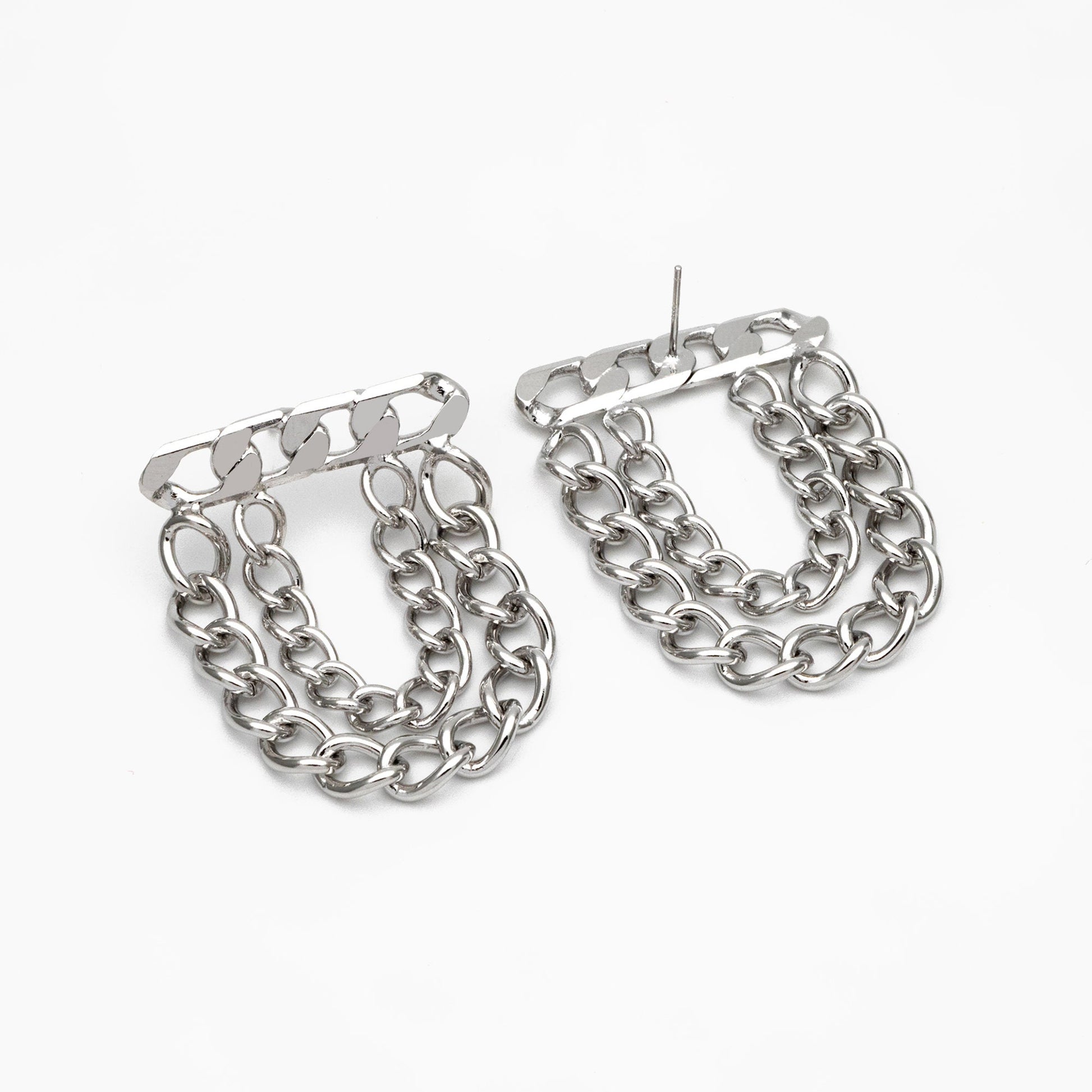 4pcs Gold/ Silver tone Chain Dangle Earrings, 18K Gold/ Rhodium plated Brass, Drop Earrings, Double Chain Earring (GB-4317)