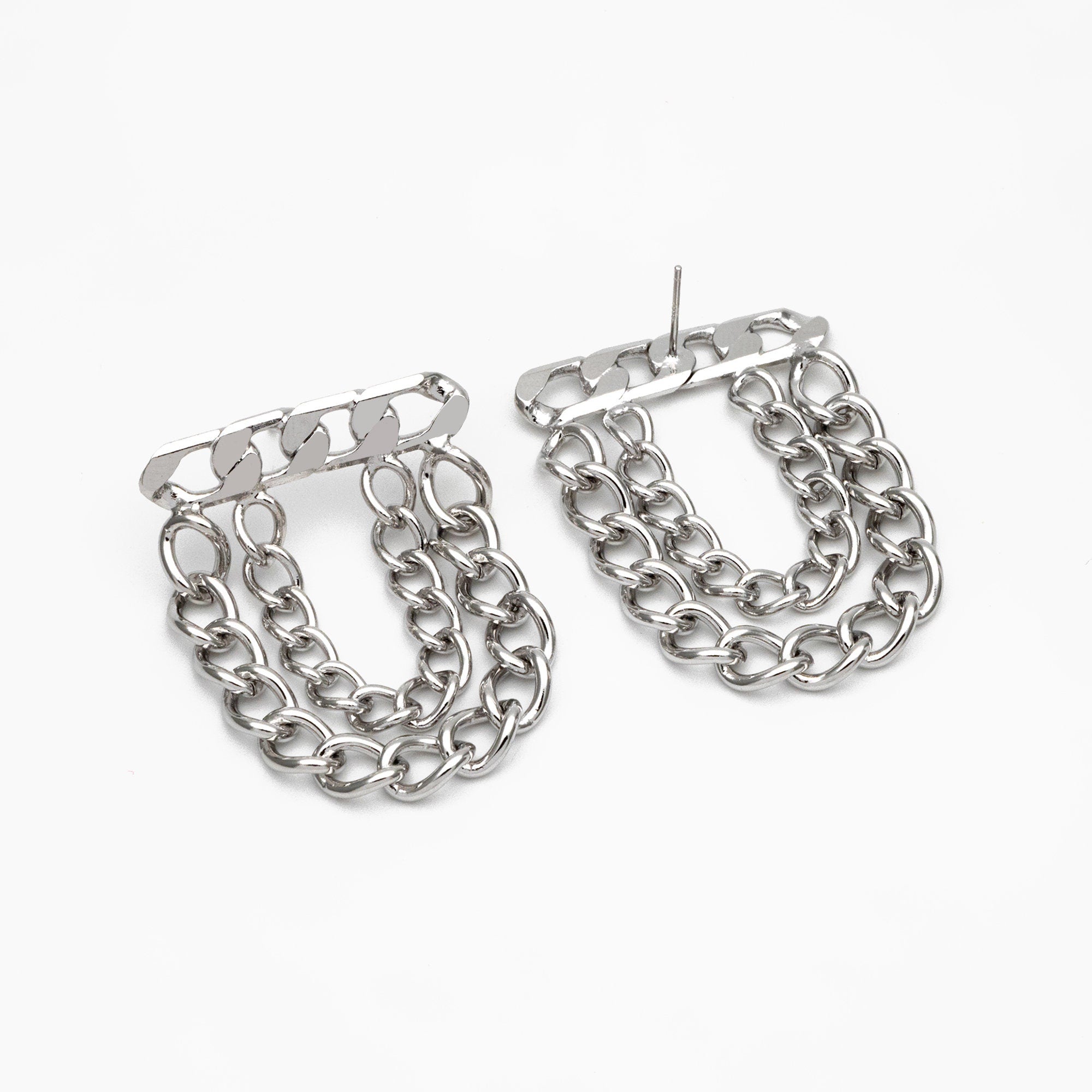 4pcs Gold/ Silver tone Chain Dangle Earrings, 18K Gold/ Rhodium plated Brass, Drop Earrings, Double Chain Earring (GB-4317)