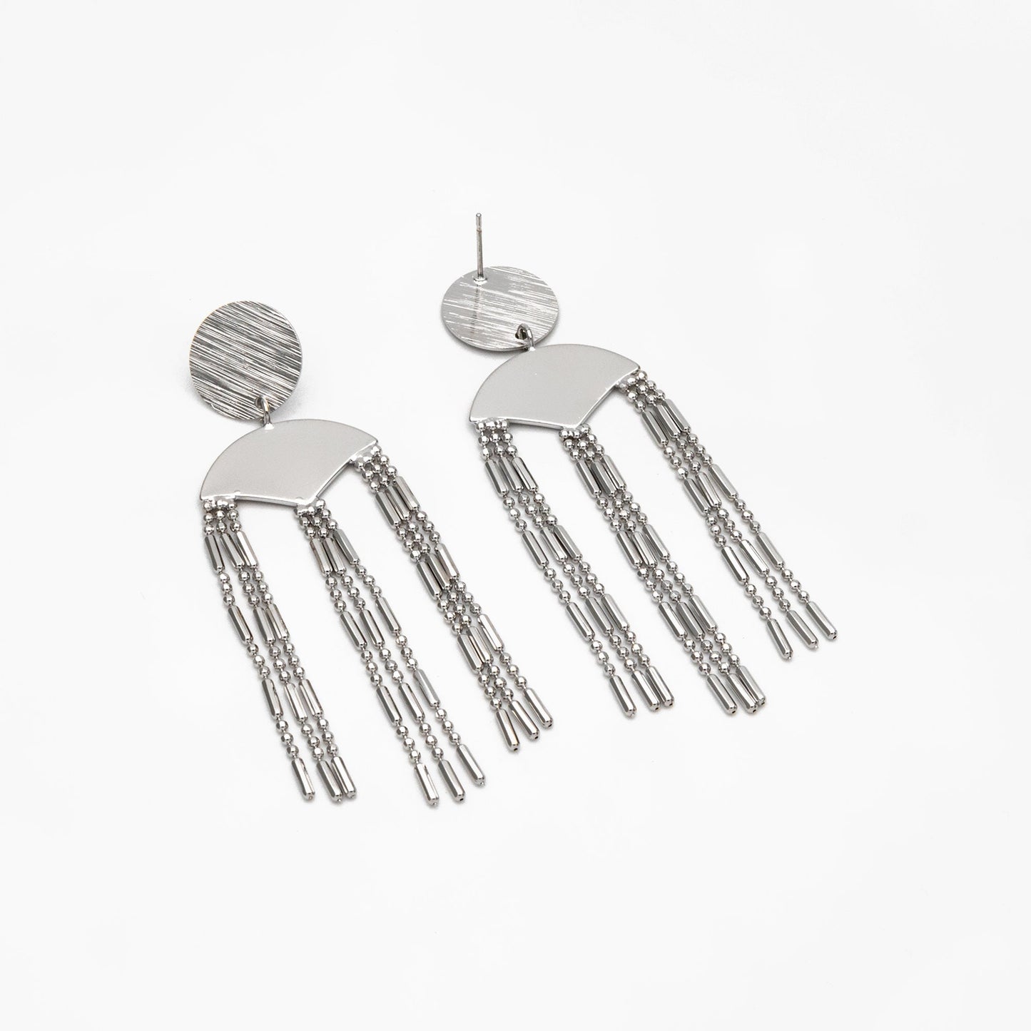 4pcs Gold/ Silver Round Disc Tassel Earrings, 18K Gold/ Rhodium plated Brass, Tassel Stud Earring, Dangling Earrings (GB-4319)