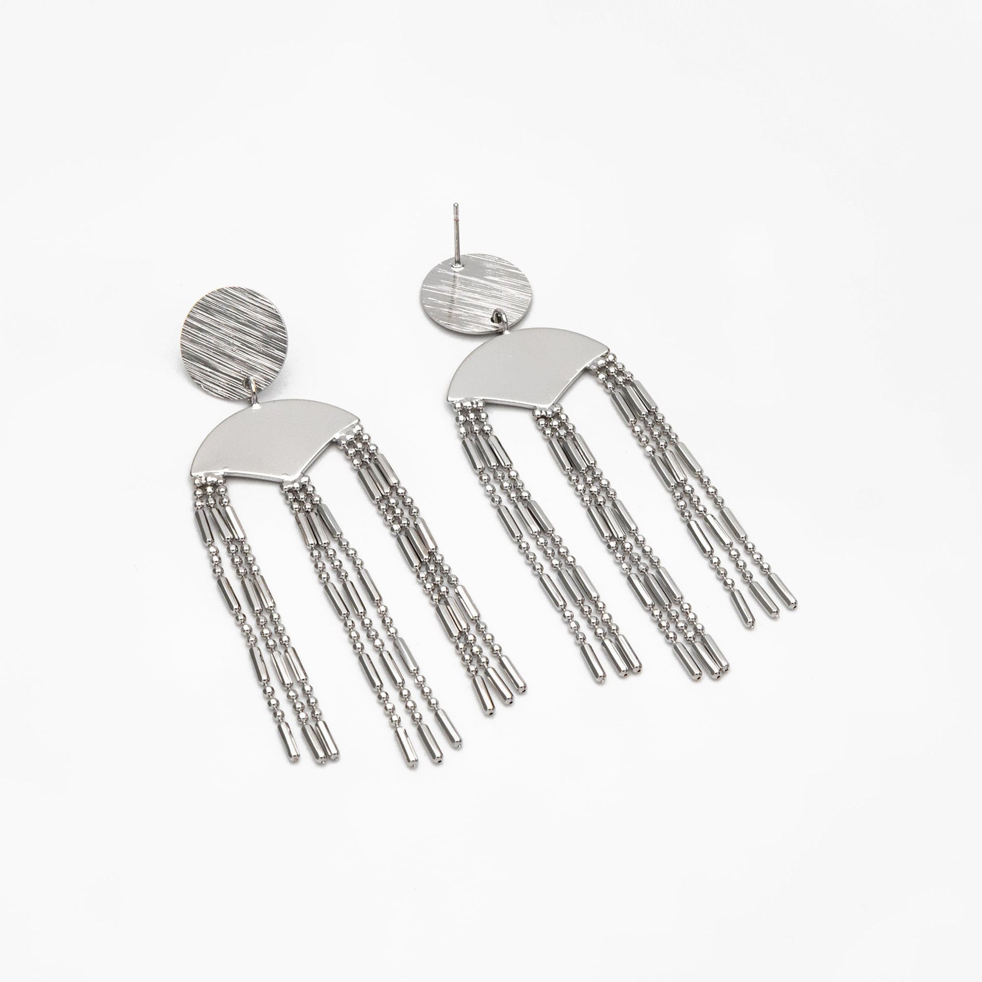 4pcs Gold/ Silver Round Disc Tassel Earrings, 18K Gold/ Rhodium plated Brass, Tassel Stud Earring, Dangling Earrings (GB-4319)
