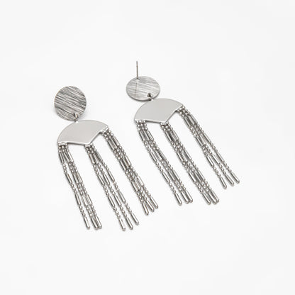 4pcs Gold/ Silver Round Disc Tassel Earrings, 18K Gold/ Rhodium plated Brass, Tassel Stud Earring, Dangling Earrings (GB-4319)
