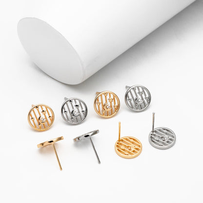 10pcs CZ Pave Gold/ Silver Moon and Star Earrings, Real Gold/ Rhodium Plated Brass, Round Stud Earrings (GB-4321)