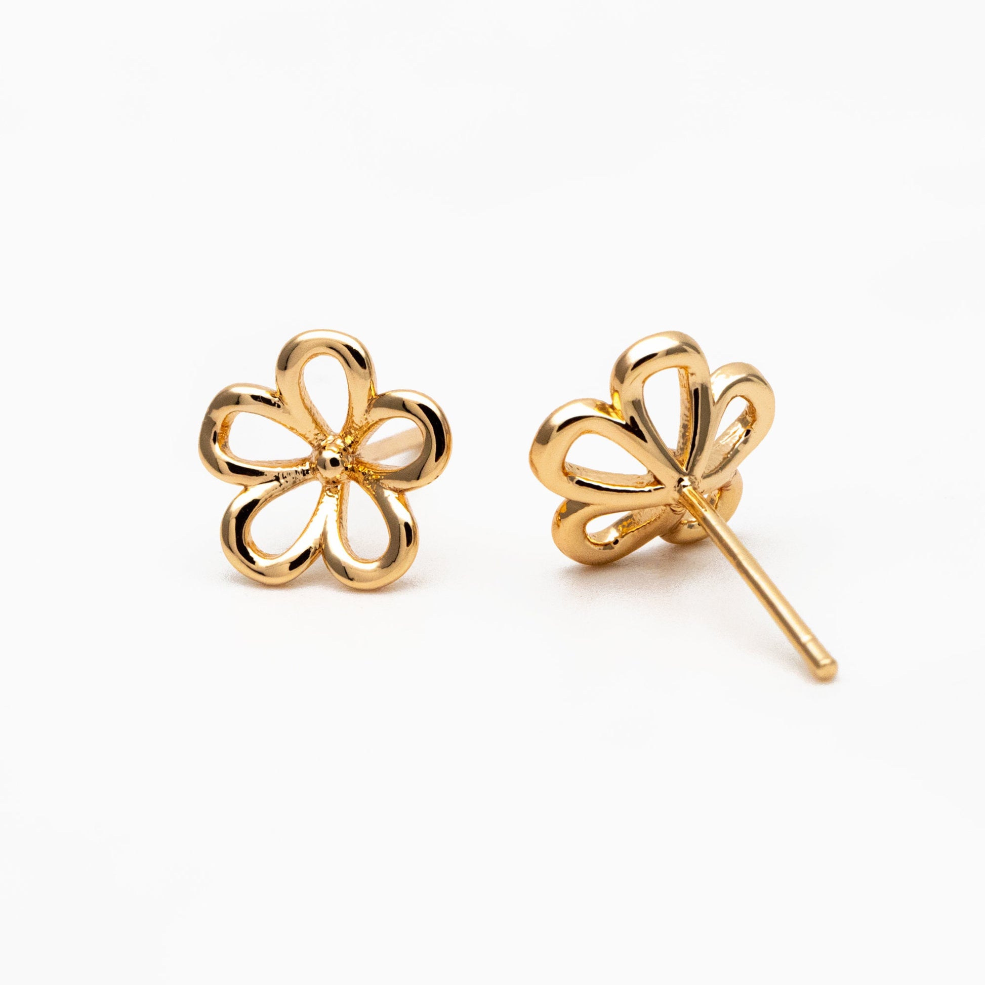 10pcs Gold/ Silver Tone Hollow Flower Stud Earring, Gold/ Rhodium Plated Brass Dainty Earrings (GB-4323-C)