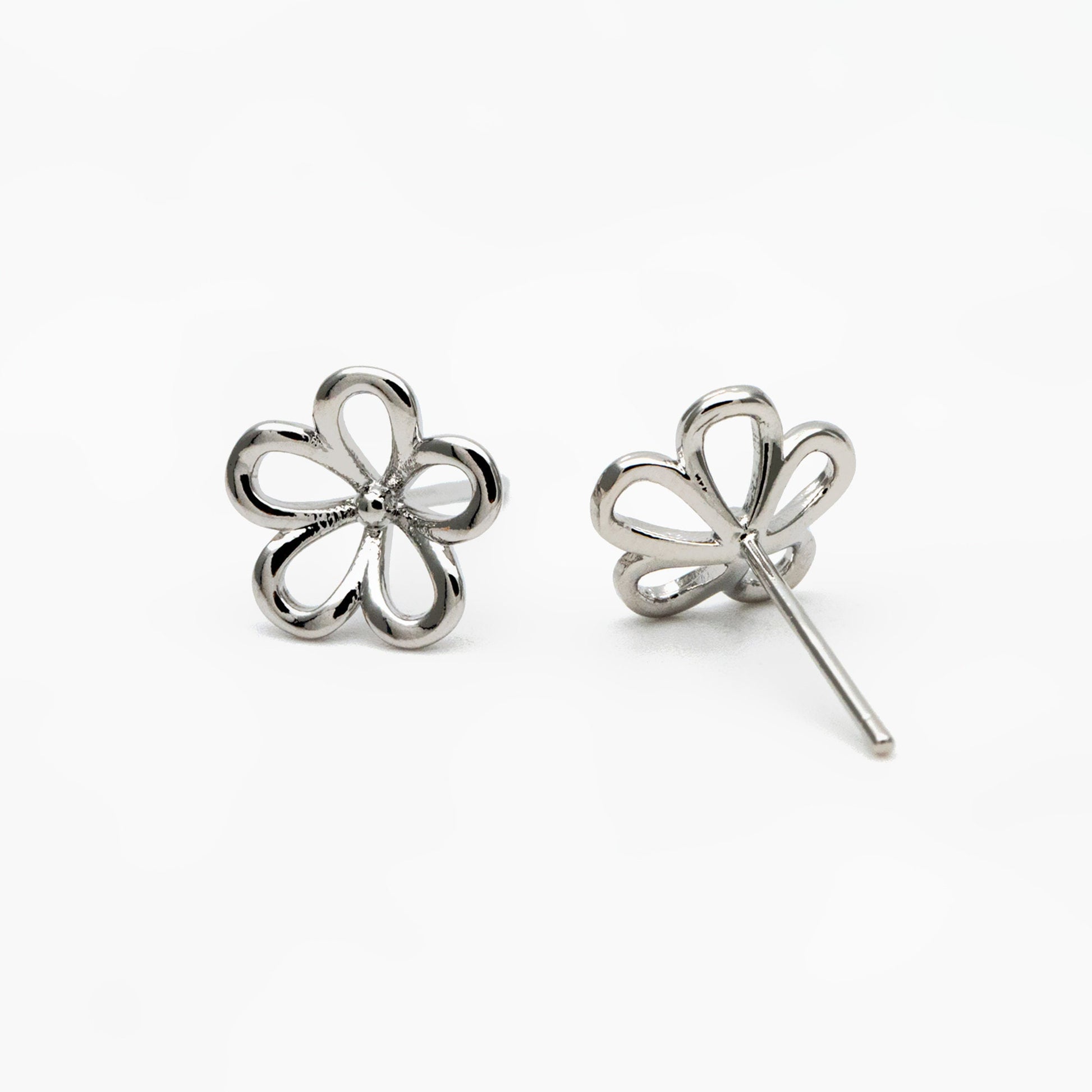 10pcs Gold/ Silver Tone Flower Earring, 10mm, Gold/ Rhodium Plated Brass Dainty Stud Earrings (GB-4322)