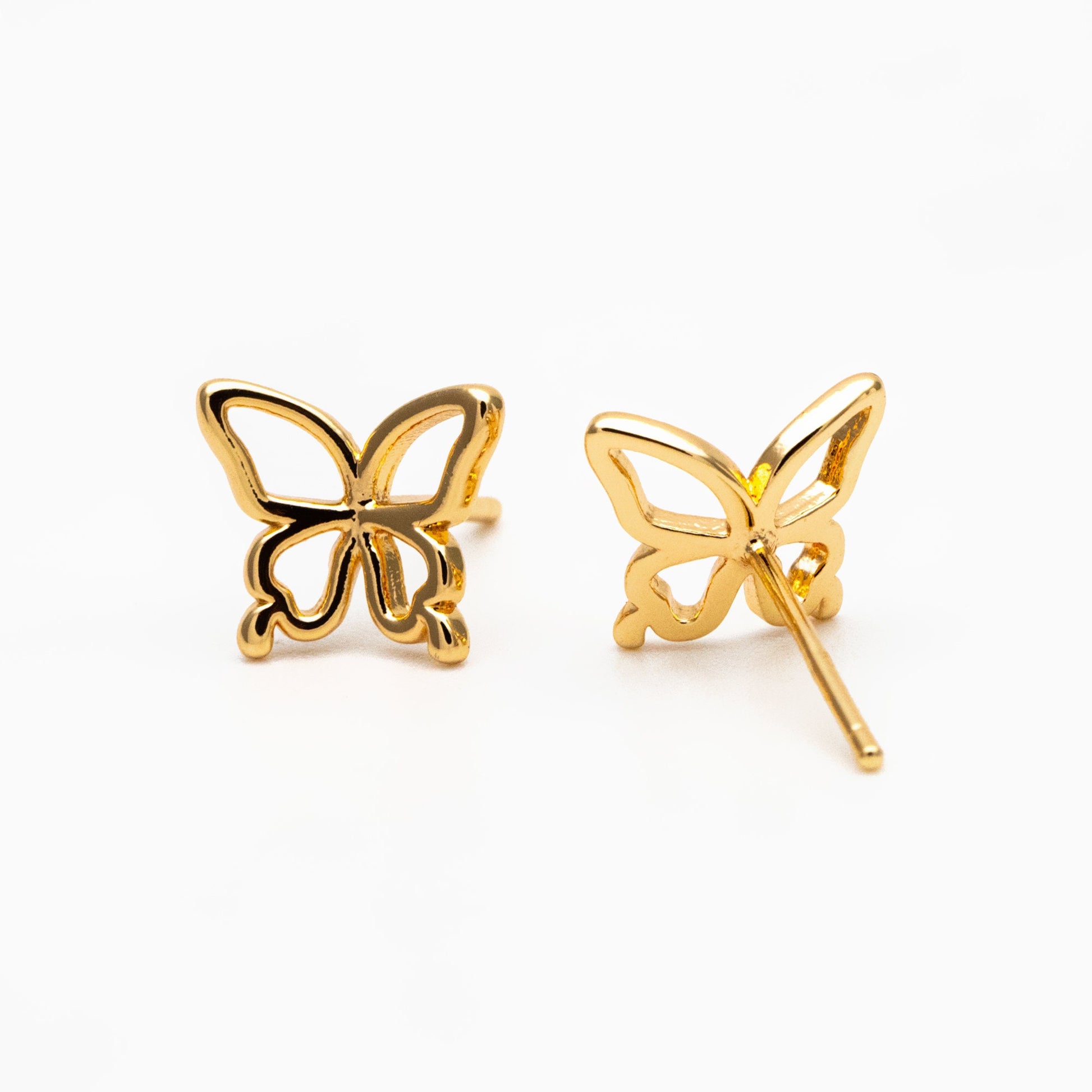 10pcs Gold/ Silver Butterfly Earrings, Gold/ Rhodium plated Brass, Dianty Butterfly Ear Studs, Jewelry Supplies (GB-4323)