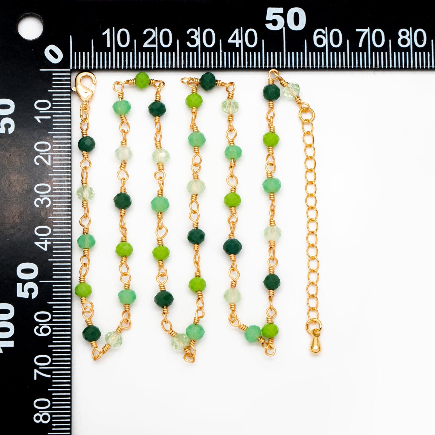Gold Glass Rondelle Bead Chain 3.5mm, Finished Bracelet/ Anklet/ Necklace with Extender Chain, Ready to Wear (#LK-600)