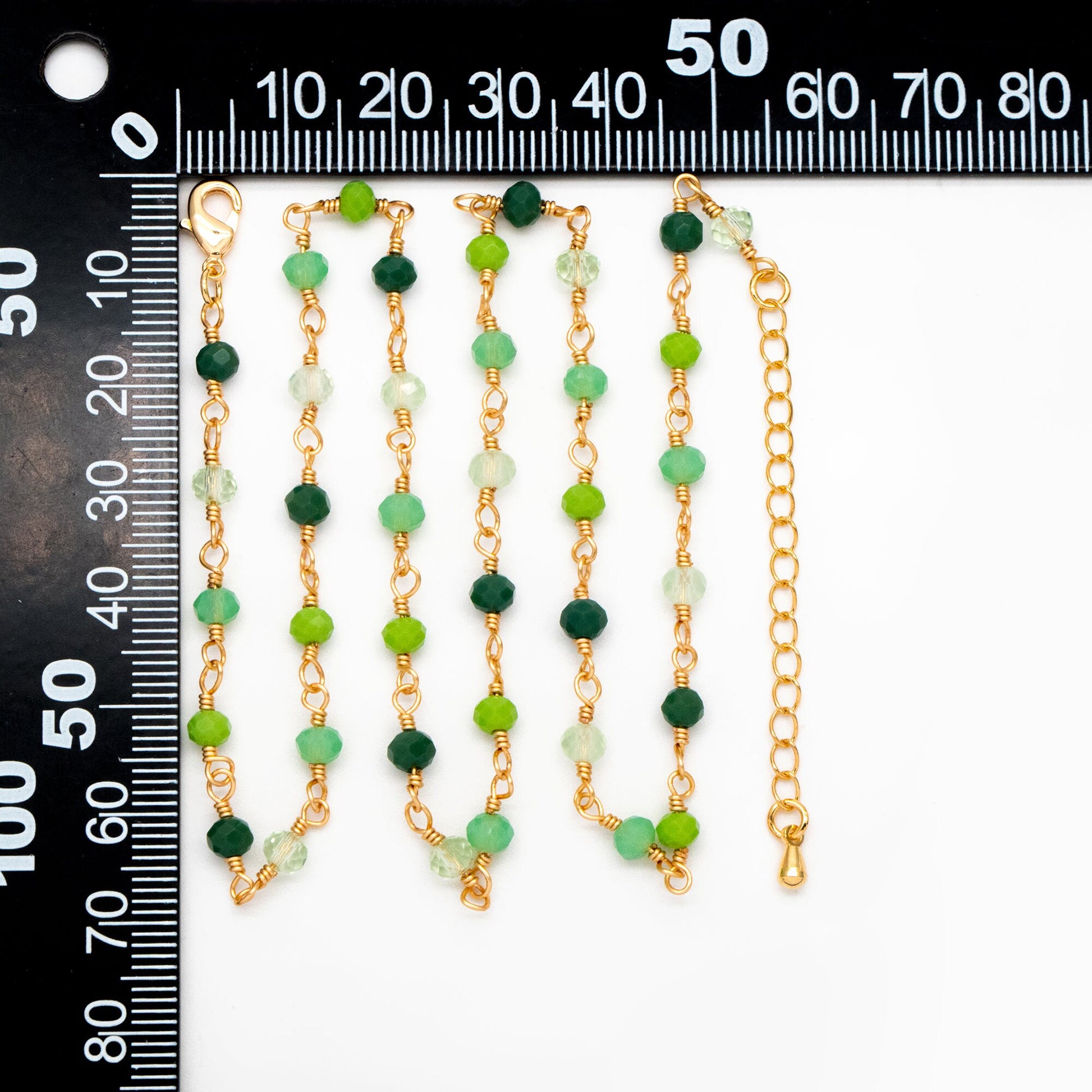 Gold Glass Rondelle Bead Chain 3.5mm, Finished Bracelet/ Anklet/ Necklace with Extender Chain, Ready to Wear (#LK-600)