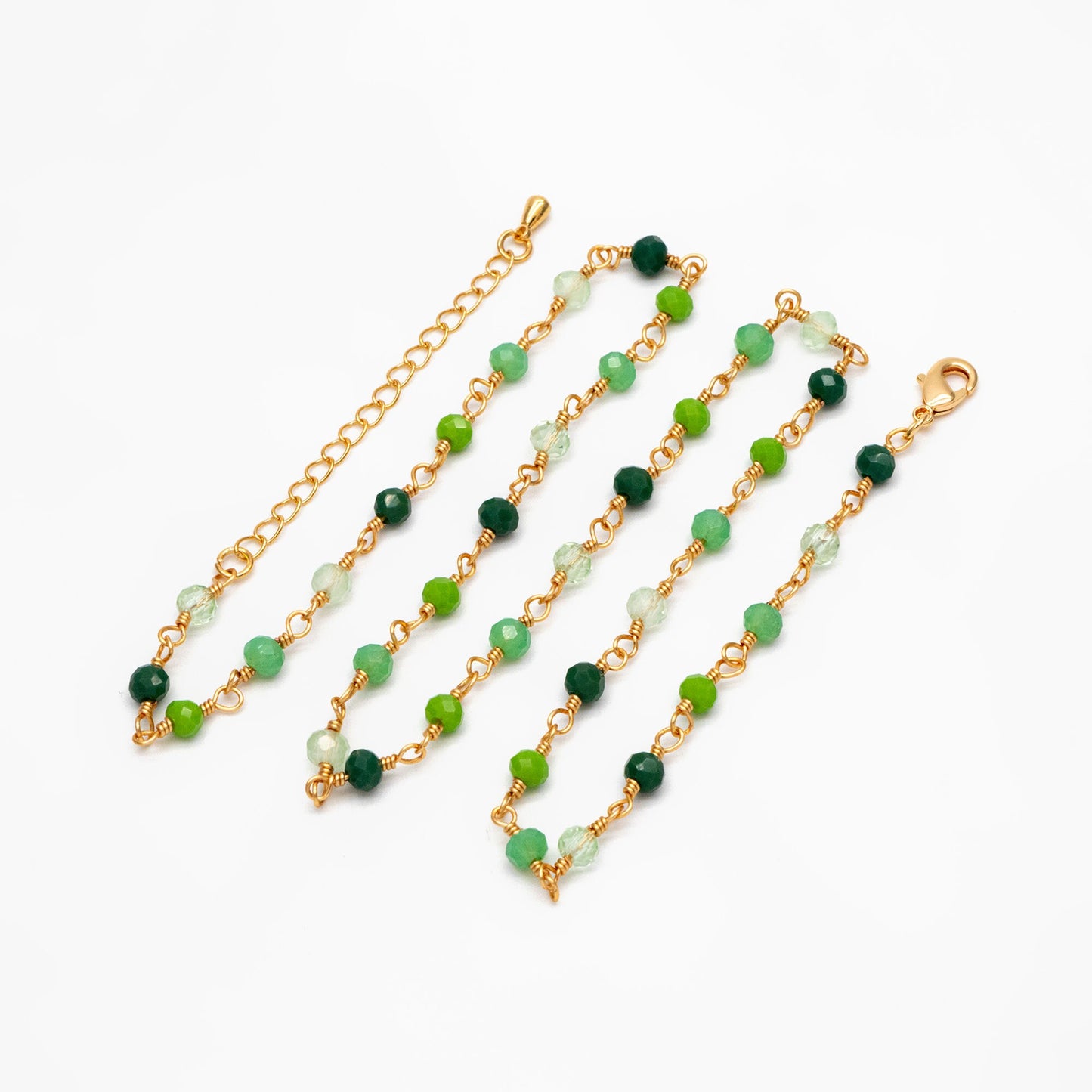 Gold Glass Rondelle Bead Chain 3.5mm, Finished Bracelet/ Anklet/ Necklace with Extender Chain, Ready to Wear (#LK-600)