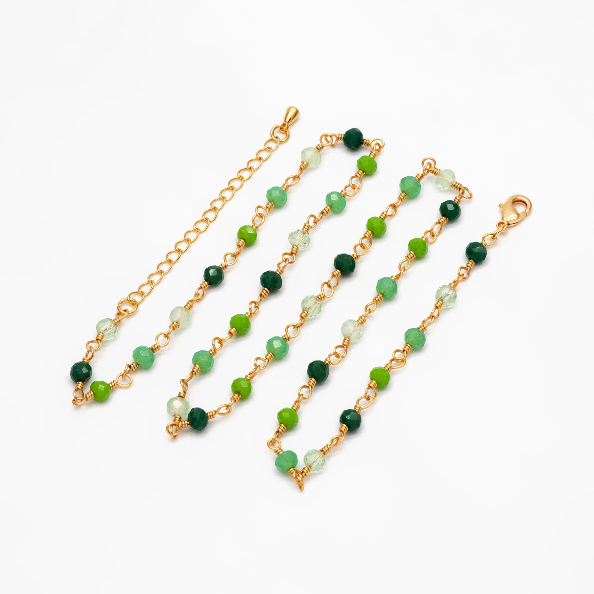 Gold Glass Rondelle Bead Chain 3.5mm, Finished Bracelet/ Anklet/ Necklace with Extender Chain, Ready to Wear (#LK-600)