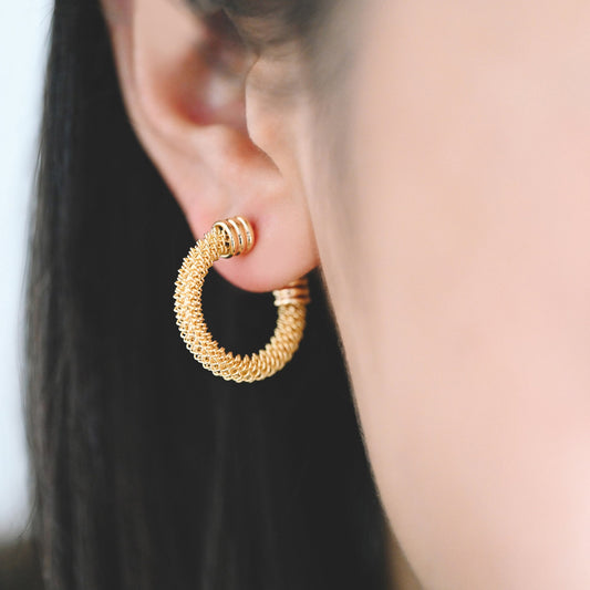 4pcs Gold Round Circle Ear Posts 22mm, Gold plated Brass, Dainty Geometric Hoop Stud Earrings (GB-3937)