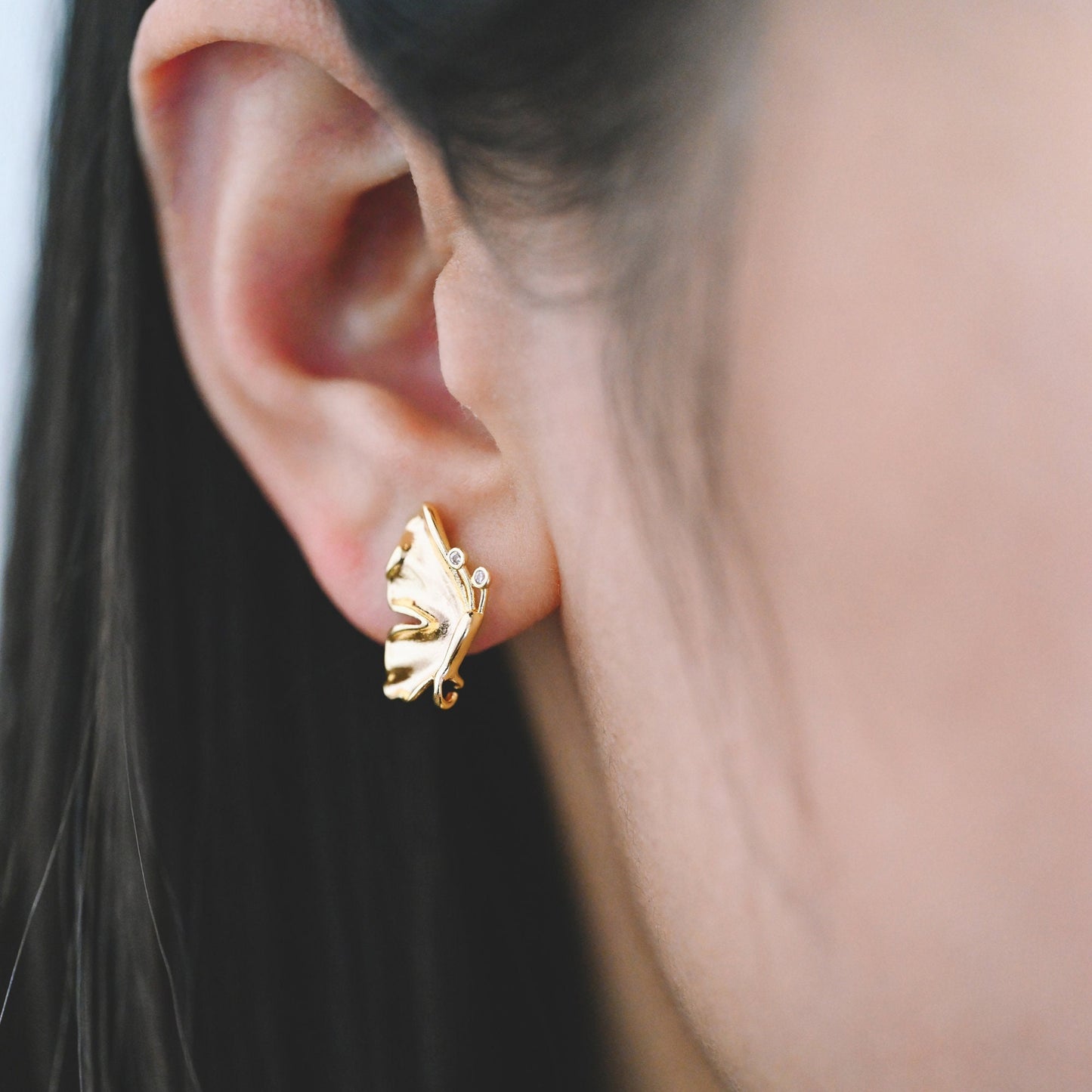 10pcs CZ Pave Gold Butterfly Earrings with Loop, Dianty Butterfly Ear Studs, Jewelry Supplies (GB-3962)