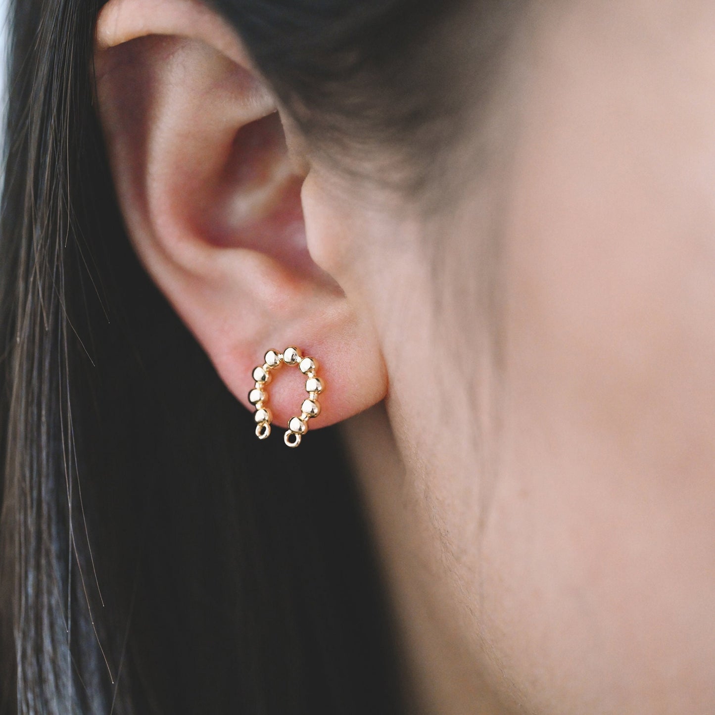 10pcs Gold U-Shaped Earring with 2 Loops, 18K Gold plated Brass Stud Earrings (GB-4048)