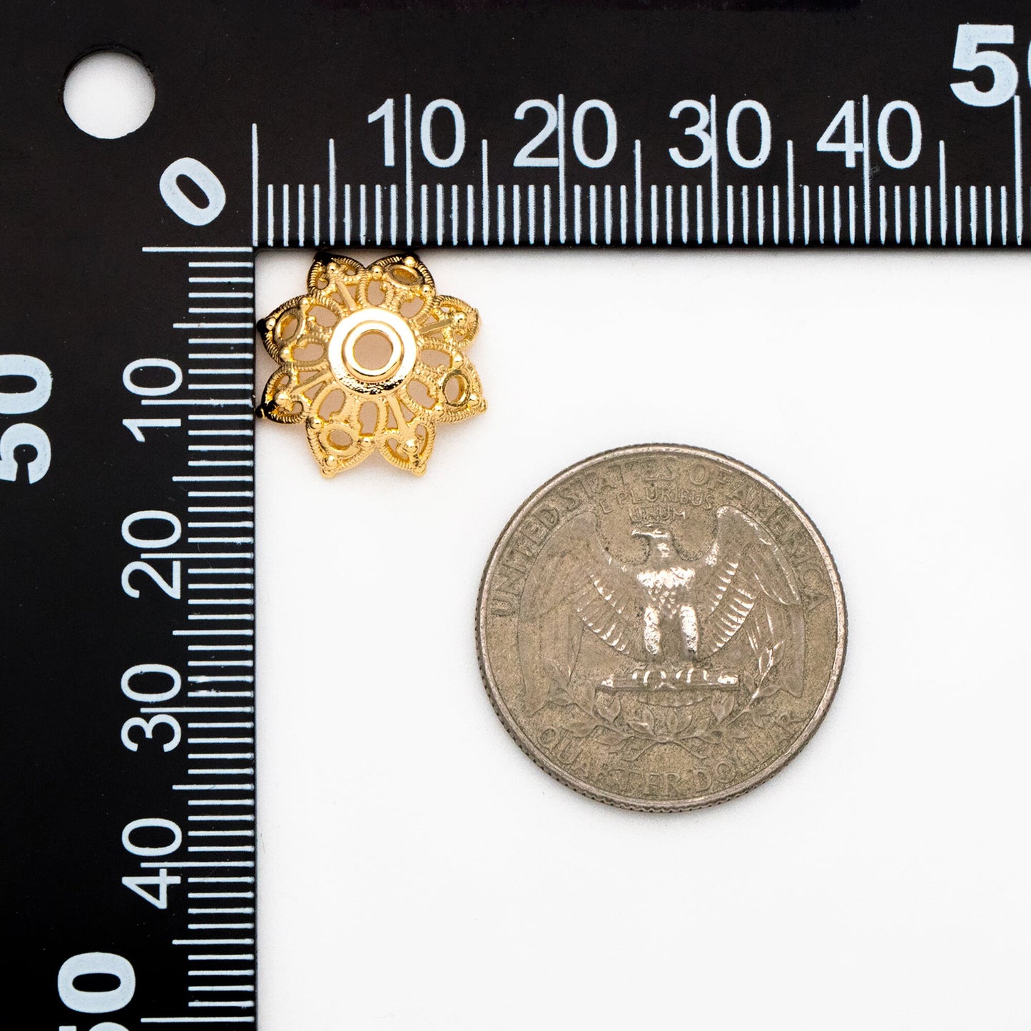 10pcs Gold Floral Bead Caps: 18K Gold Plated Brass, 15mm (GB-193)