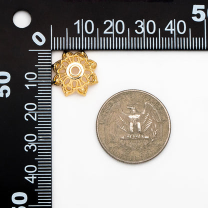 10pcs Gold Floral Bead Caps: 18K Gold Plated Brass, 15mm (GB-193)