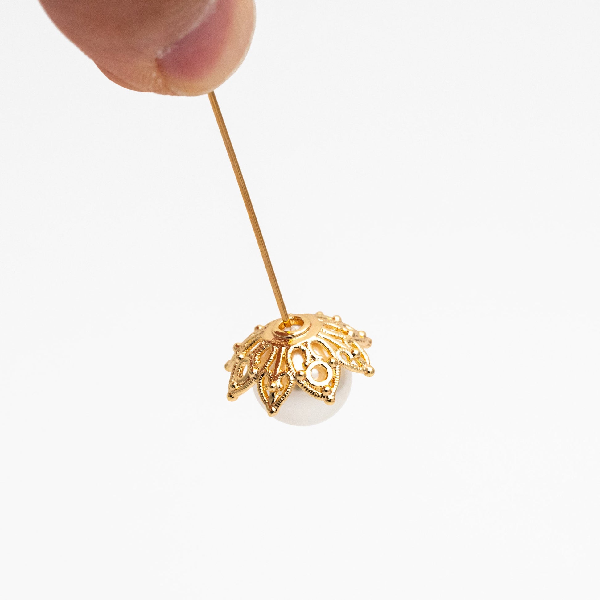 10pcs Gold Floral Bead Caps: 18K Gold Plated Brass, 15mm (GB-193)