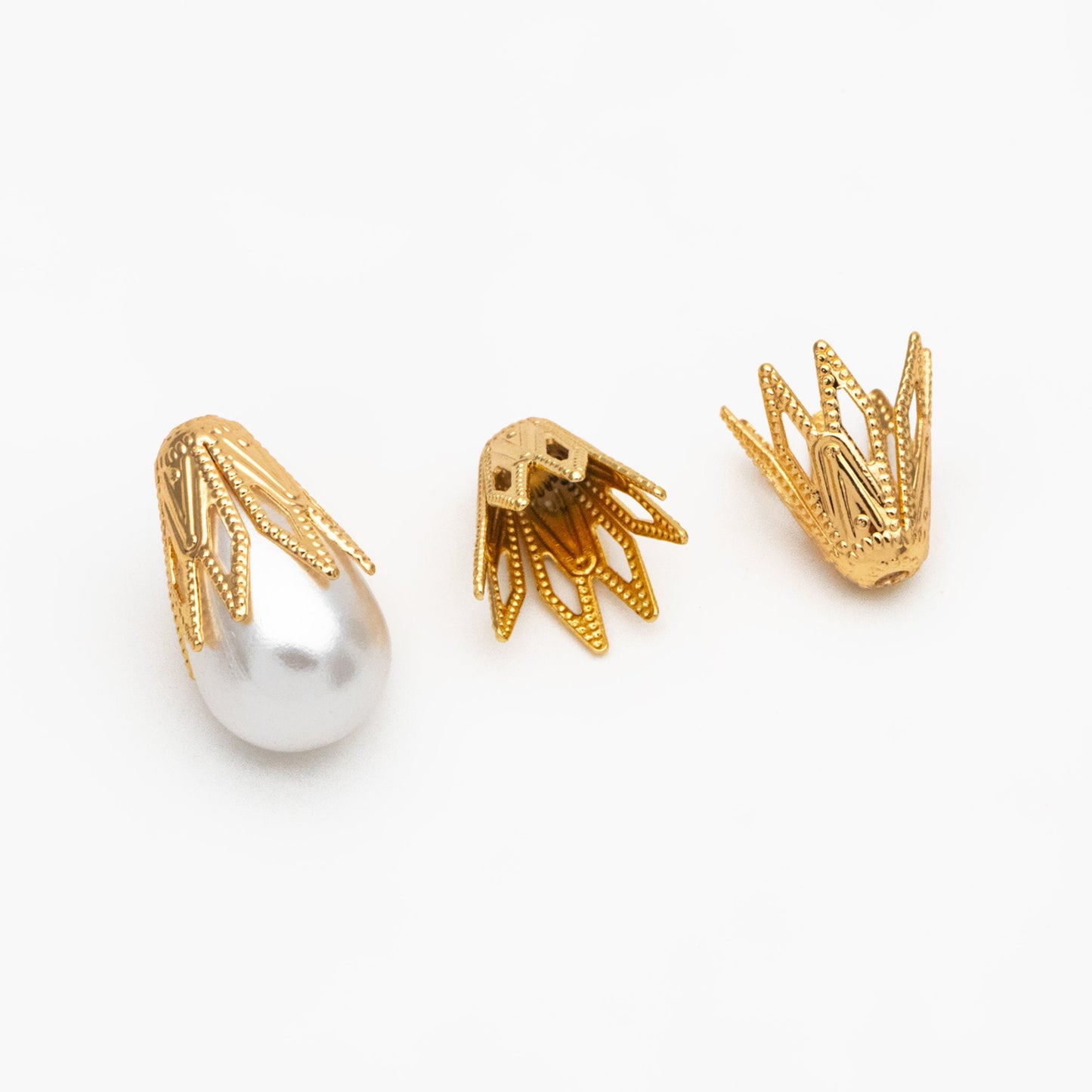 10pcs Gold Filigree Bead Caps 10x9mm, Fit 8-9mm Teardrop Beads, Gold plated Brass Floral Tassel Caps (GB-195)