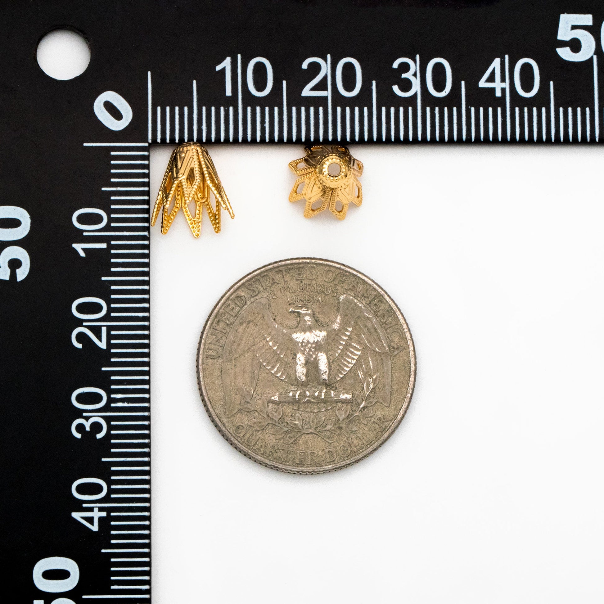 10pcs Gold Filigree Bead Caps 10x9mm, Fit 8-9mm Teardrop Beads, Gold plated Brass Floral Tassel Caps (GB-195)