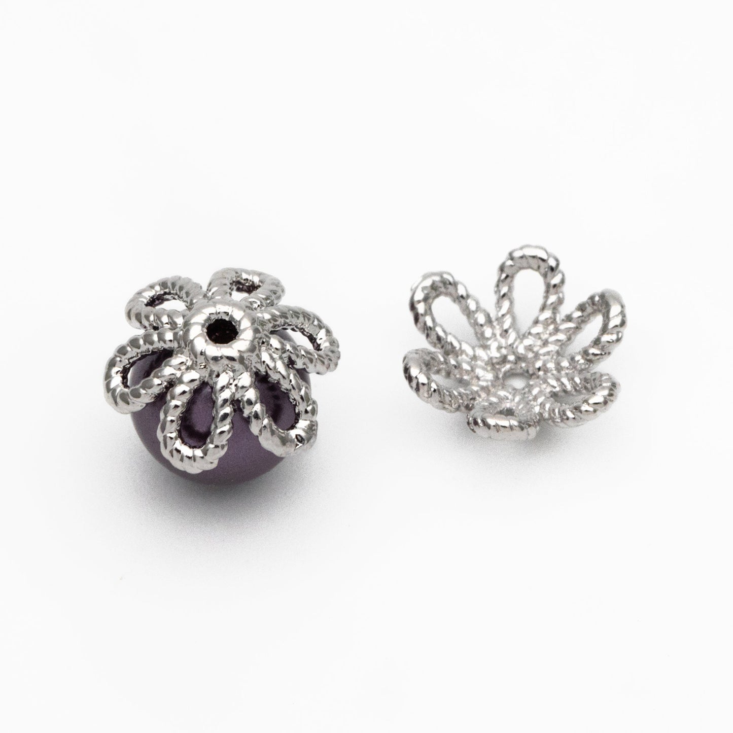 20pcs Gold/ Silver Floral Bead Caps 10mm, Fit 12mm Beads, Real Gold/ Rhodium plated Brass, Lead Nickel Free (GB-196)