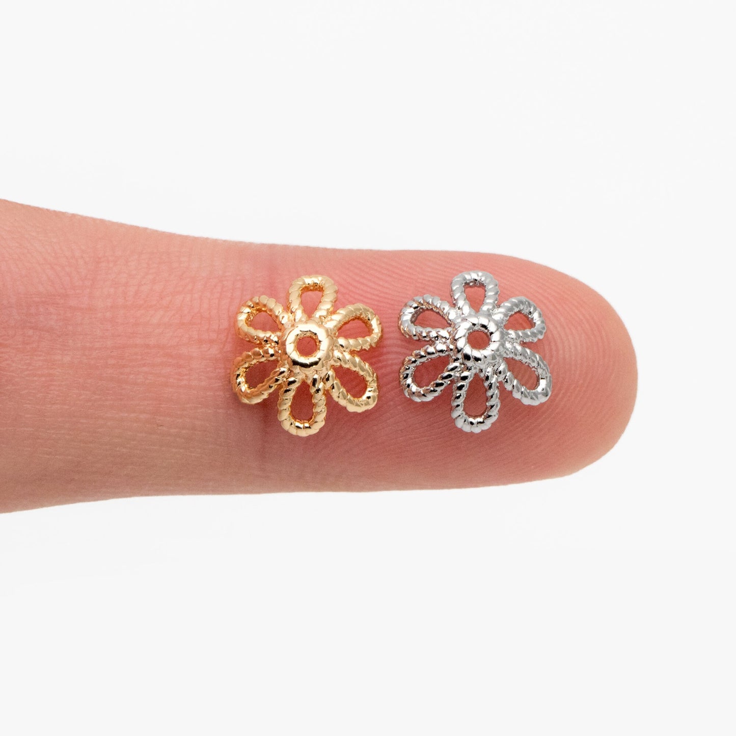 20pcs Gold/ Silver Floral Bead Caps 10mm, Fit 12mm Beads, Real Gold/ Rhodium plated Brass, Lead Nickel Free (GB-196)