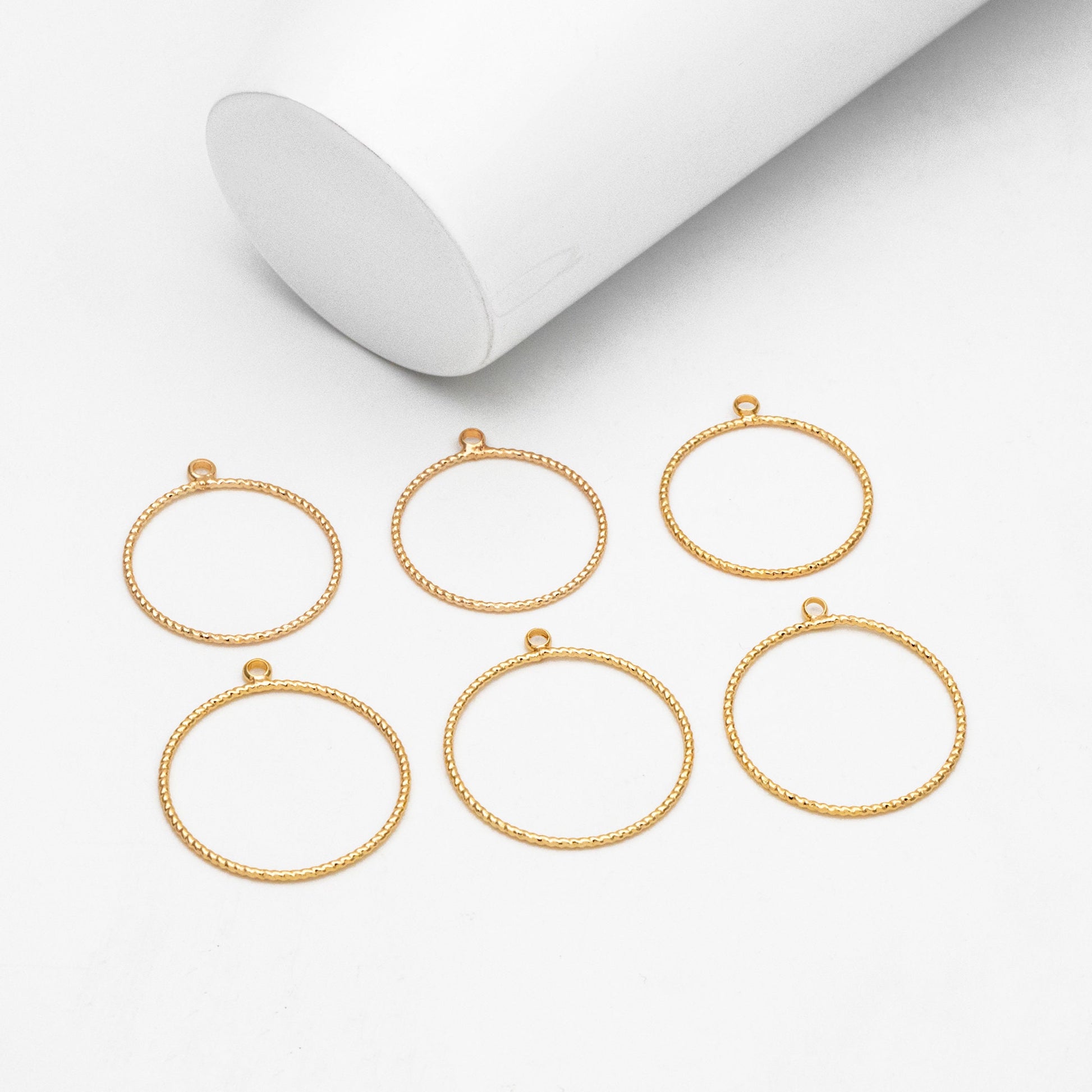 10pcs Gold/ Silver Tone Round Circle Pendants 20/ 22/ 25mm, Gold/ Rhodium plated Brass Ring Charms, Geometric Loop Pendants (GB-211)