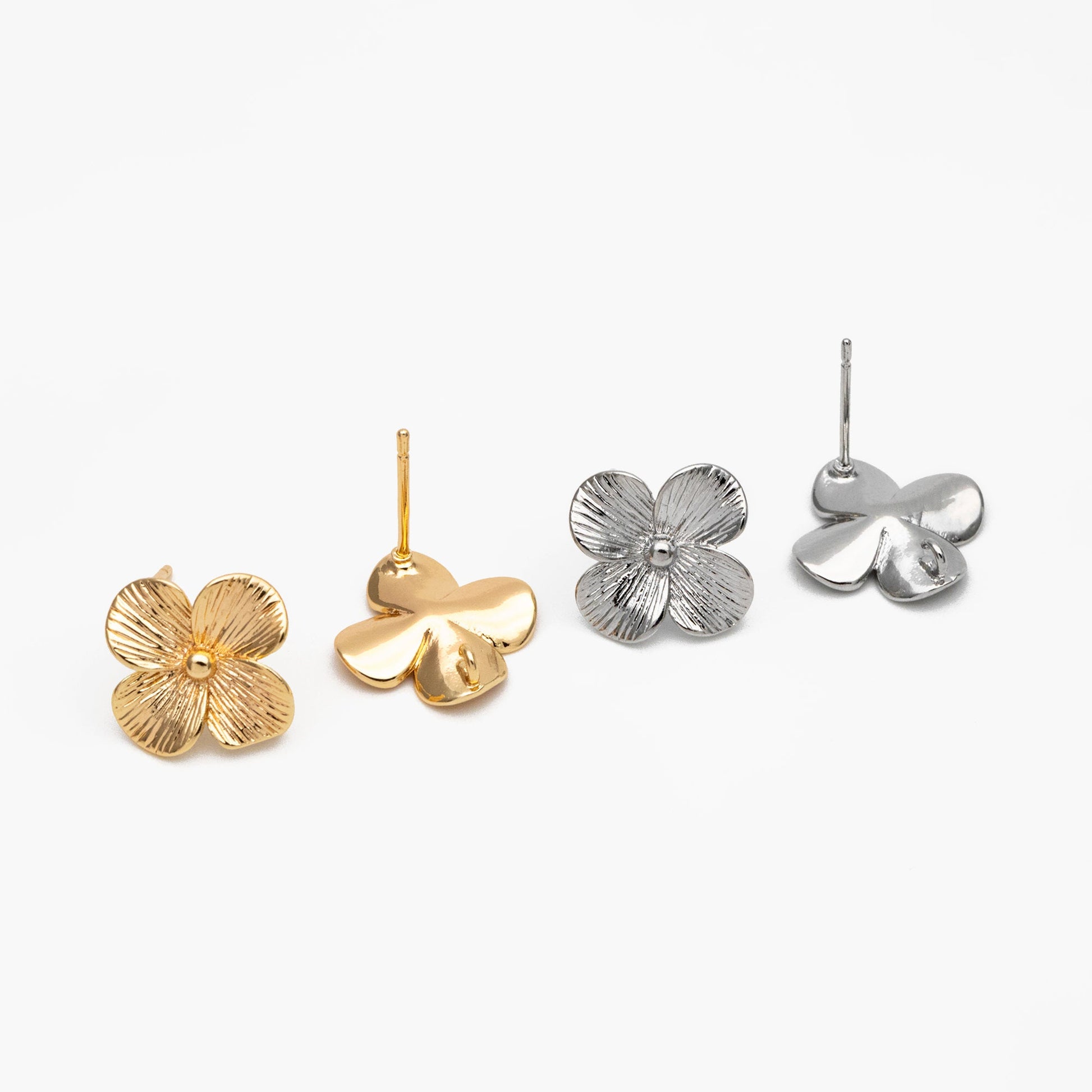 10pcs Gold/ Silver Flower Earring with Loop, 14mm, 18K Gold/ Rhodium plated Brass Floral Stud Earrings (GB-4278)