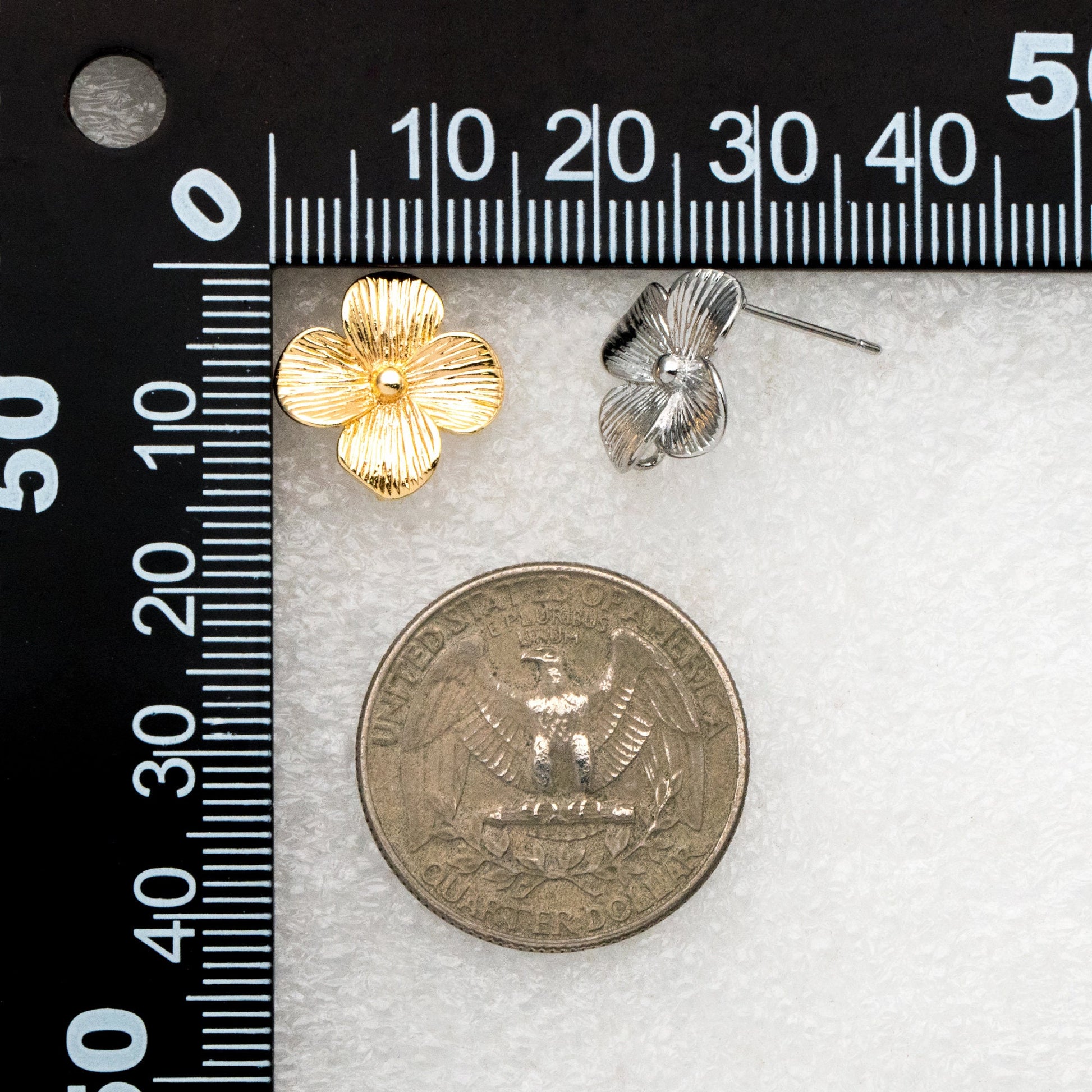 10pcs Gold/ Silver Flower Earring with Loop, 14mm, 18K Gold/ Rhodium plated Brass Floral Stud Earrings (GB-4278)