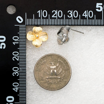 10pcs Gold/ Silver Flower Earring with Loop, 14mm, 18K Gold/ Rhodium plated Brass Floral Stud Earrings (GB-4278)