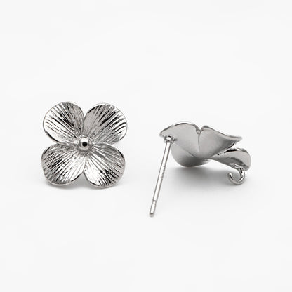 10pcs Gold/ Silver Flower Earring with Loop, 14mm, 18K Gold/ Rhodium plated Brass Floral Stud Earrings (GB-4278)