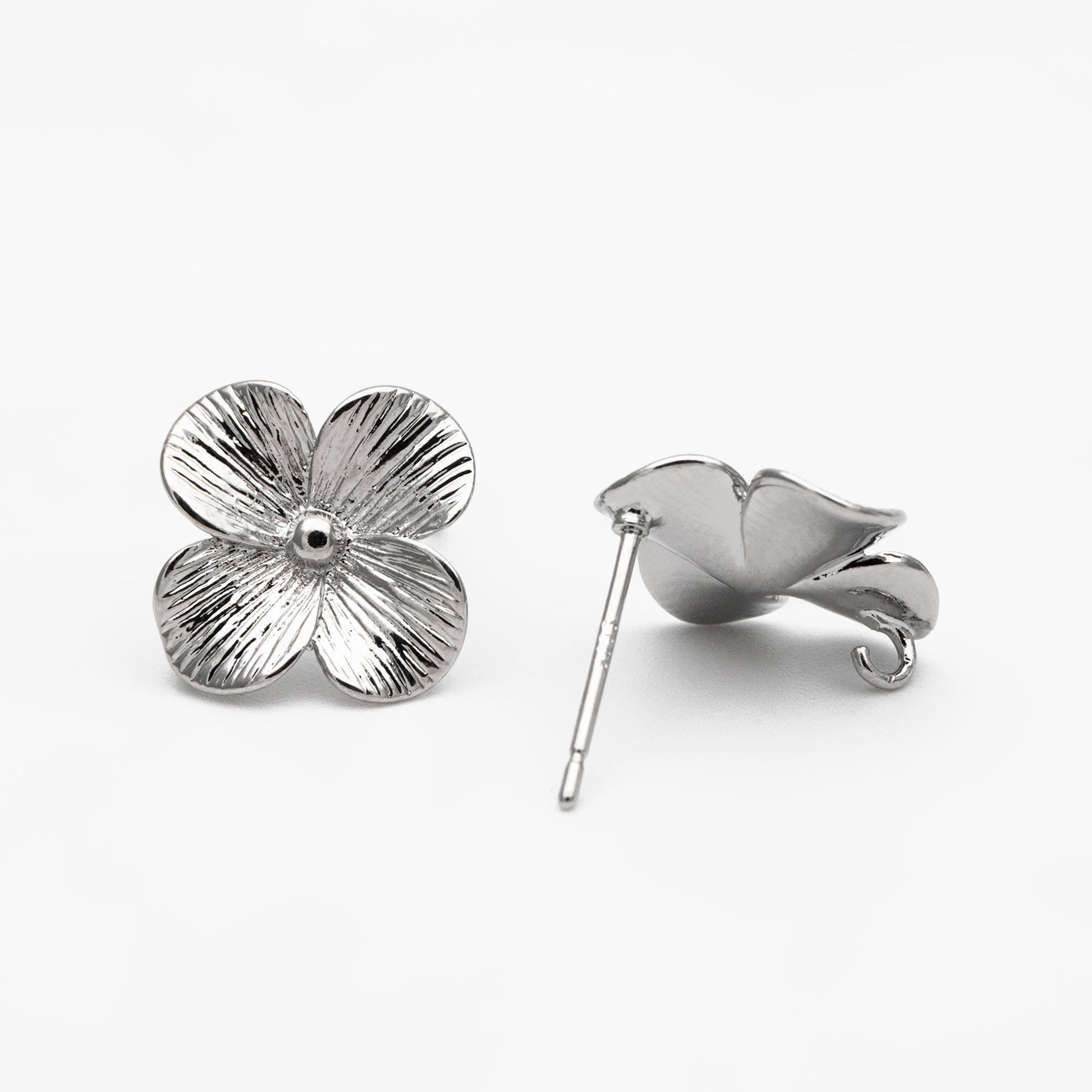 10pcs Gold/ Silver Flower Earring with Loop, 14mm, 18K Gold/ Rhodium plated Brass Floral Stud Earrings (GB-4278)