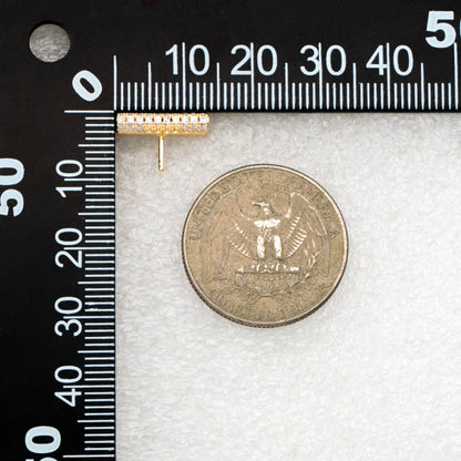 4pcs CZ Pave Gold Bar Earrings, Pearl Earring Mounts, Half Drilled Pearls Earring Settings (GB-4279)