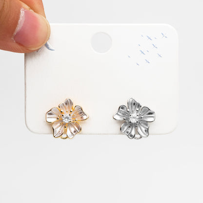 4pcs Gold/ Silver Tone Flower Earring with Loop, Gold/ Rhodium plated Brass, Floral Stud Earrings (GB-4282)