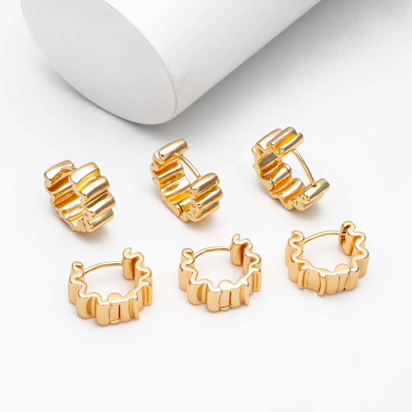 4pcs Gold/ Silver Wave Hoop Earrings, Gold/ Rhodium Plated Brass Huggie Earrings, Huggie Hoops (GB-4283)